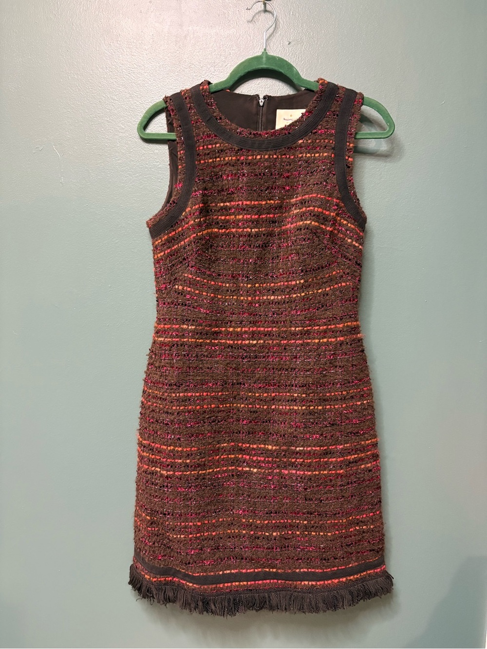 kate spade Brown Tweed Sleeveless Mini Dress with Pink & Orange Accents 6
